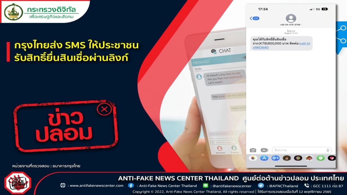 ระวัง!! Sms รับสิทธิยื่นขอสินเชื่อ 'กรุงไทย' ลิงก์ปลอม ข่าวปลอม อย่ากดรับ -  The Bangkok Insight